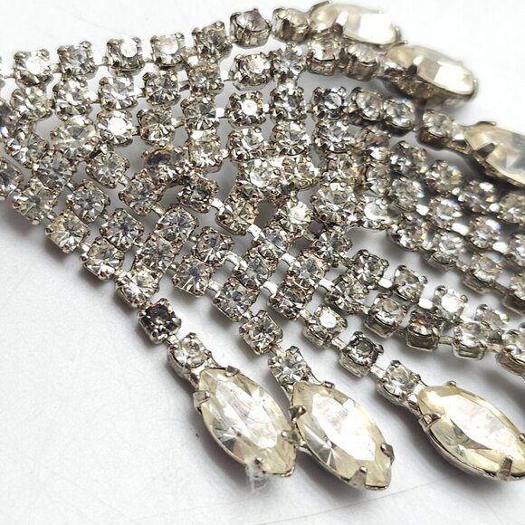 Vintage Rhinestone Fringe Necklace 17" Silver Tone Statement Piece For Women - Picture 5 of 9